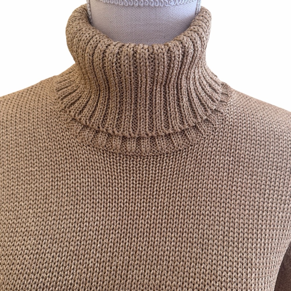 Lauren Ralph Lauren Metallic Gold Turtleneck Sweater MP - Picture 3 of 7